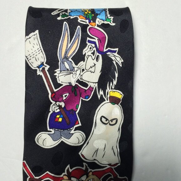 Vintage 1995 Looney Tunes Mania Halloween Mens Tie Silk Bugs Bunny Daffy Duck - Picture 3 of 9